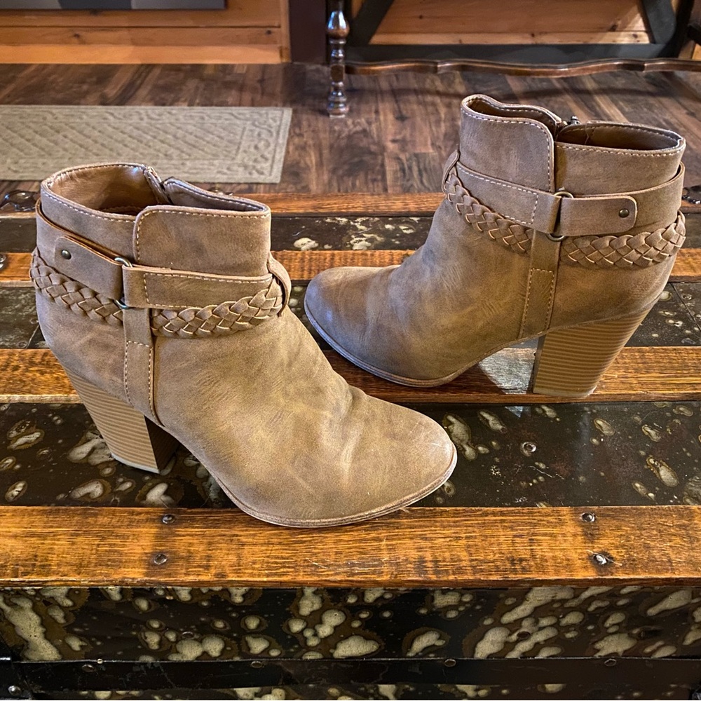 Limelight Tan Ankle Boots with Braided Accent